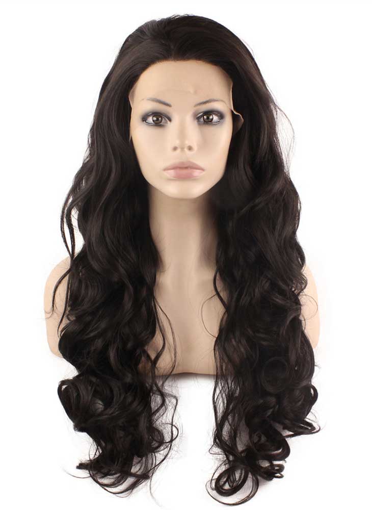 Long Wavy Black Heat Friendly Synthetic Lace Front Wig Natural