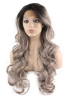 Long Wavy Black Gray Two Tone Lace Front Ombre Wig