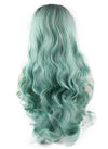 Long Wavy Dark Root Synthetic Lace Front Ombre Wig Blue