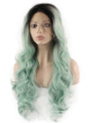 Long Wavy Dark Root Synthetic Lace Front Ombre Wig Blue