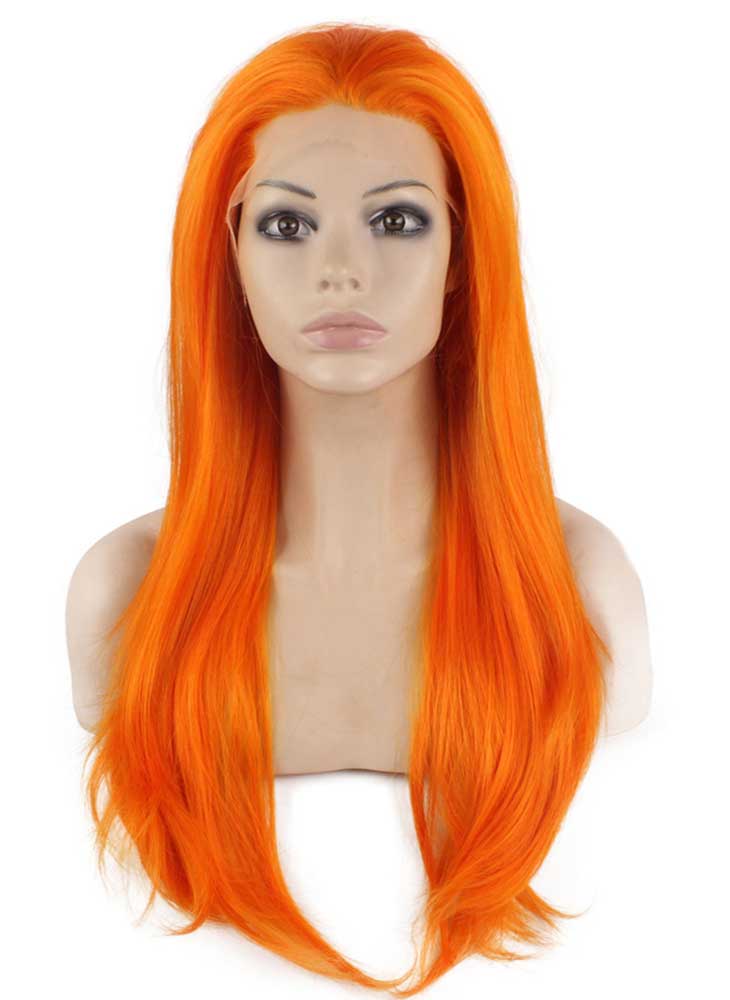 Long Straight Orange Lace Front Cosplay Party Wig