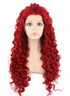 Long Curly Red Synthetic Lace Front Cosplay Party Wig