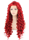 Long Curly Red Synthetic Lace Front Cosplay Party Wig