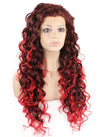 Long Curly Two Tone Ombre Red Heat Safe Fiber Hair Front Lace Wig