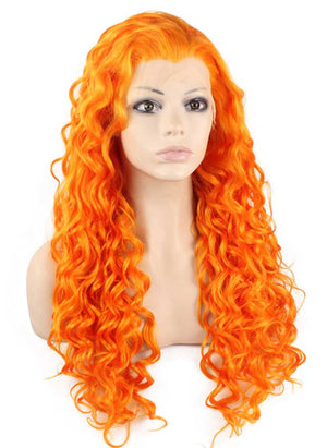 Long Curly Orange Synthetic Lace Front Costume Party Wig