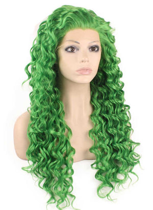 Long Curly Green Synthetic Lace Front Cosplay Party Wig