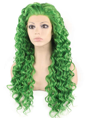 Long Curly Green Synthetic Lace Front Cosplay Party Wig