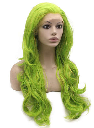 Long Wavy Synthetic Lace Front Light Green Tinsel Wig