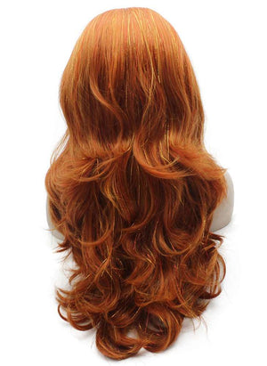 Long Wavy Synthetic Lace Front Red Blonde Tinsel Wig