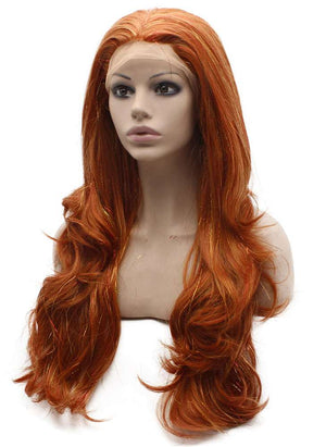 Long Wavy Synthetic Lace Front Red Blonde Tinsel Wig