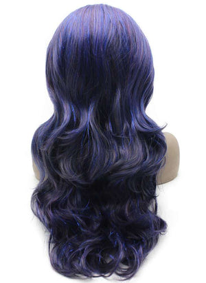 Long Wavy Synthetic Lace Front Bluish Purple and Black Tinsel Wig