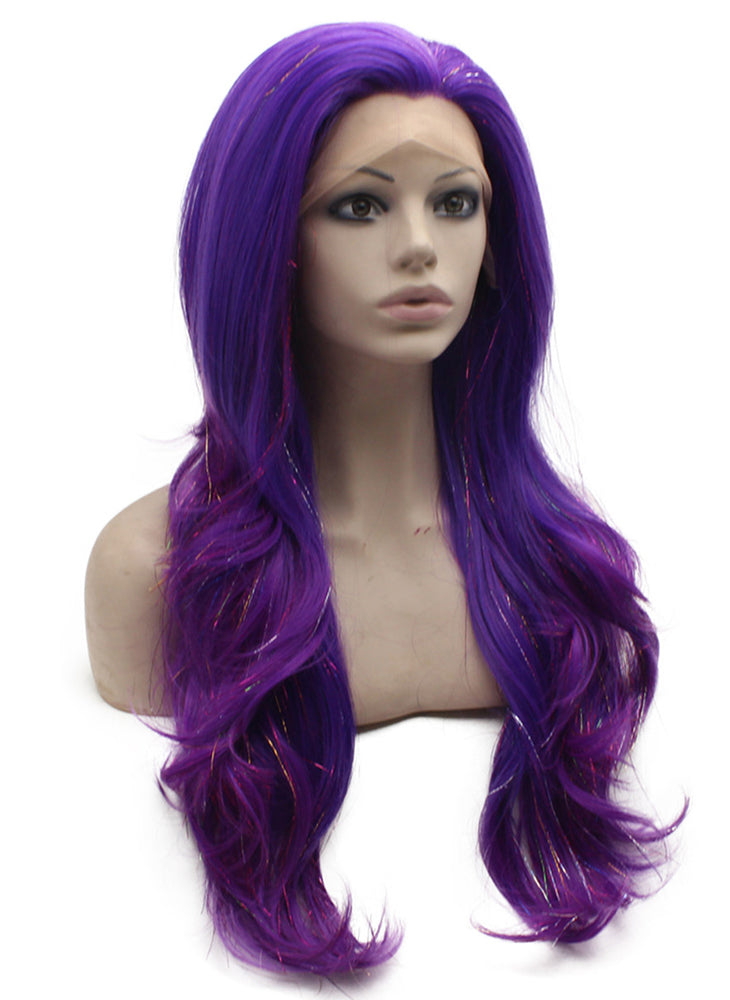 Long Wavy Synthetic Lace Front Purple Tinsel Wig