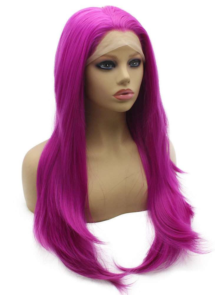 Rose Purple Pink Long Straight Wig