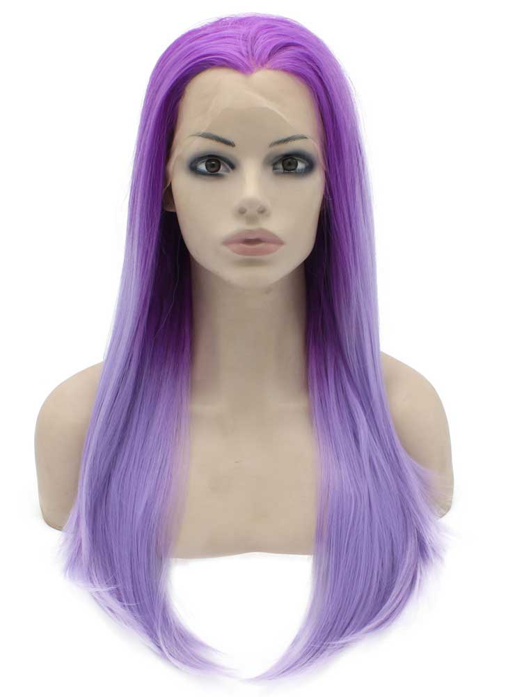 Long Straight Two Tone Ombre Purple Lace Front Synthetic Wig