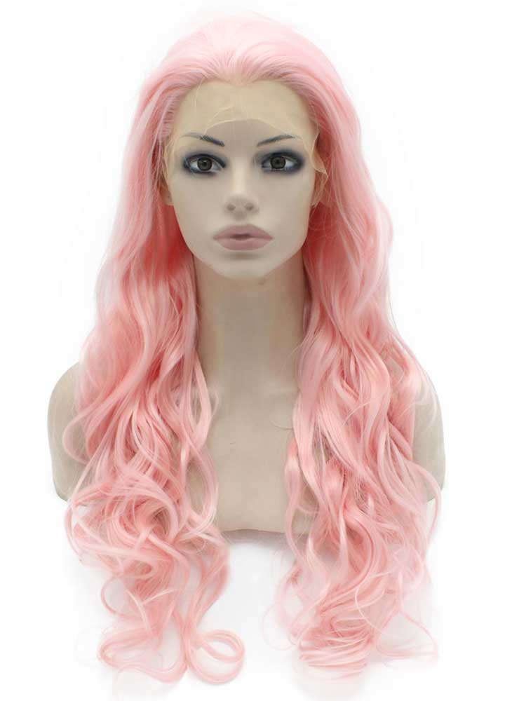 Long Wavy Hand Tied Lace Front Pink Cosplay Party Wig