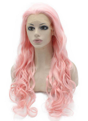 Long Wavy Hand Tied Lace Front Pink Cosplay Party Wig