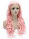 Long Wavy Hand Tied Lace Front Pink Cosplay Party Wig