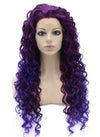 Long Curly Two Tone Purple Synthetic Lace Front Cosplay Party Wig