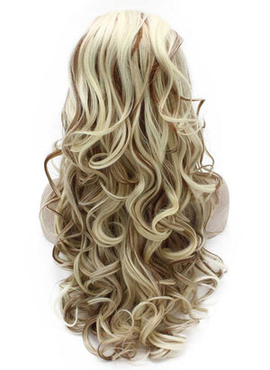 Long Wavy Blonde Auburn Mix Two Tone Synthetic Lace Front Wig Natural