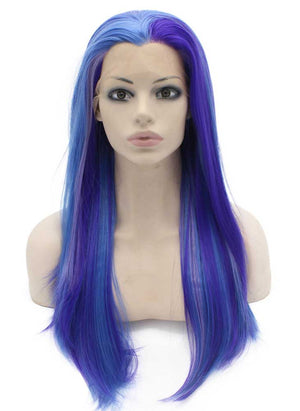 Long Straight Blue Heat Resistant Synthetic Lace Front Party Wig