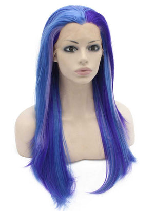 Long Straight Blue Heat Resistant Synthetic Lace Front Party Wig