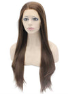 Long Straight Brown Mix Natural Synthetic Lace Front Wig