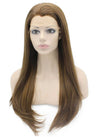 Long Straight Brown Hightlight Natural Hand Tied Lace Front Wig