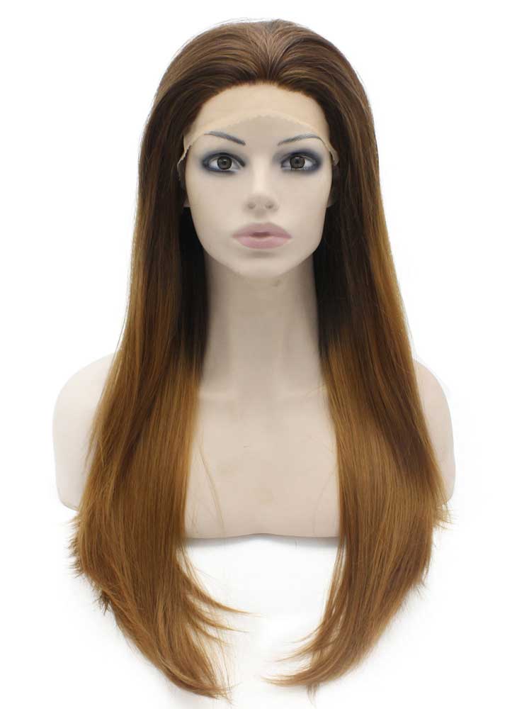 Long Straight Two Tone Ombre Dark Root Blonde Natural Lace Front Wig