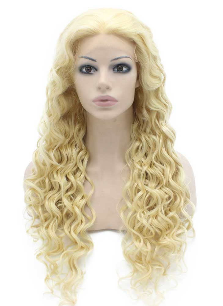 Long Curly 613 Blond Heat Safe Fiber Hair Lace Front Wig