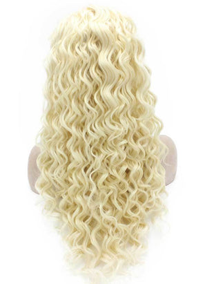 Long Curly light Blond Heat Safe Fiber Hair Lace Front Wig