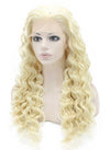 Long Curly light Blond Heat Safe Fiber Hair Lace Front Wig