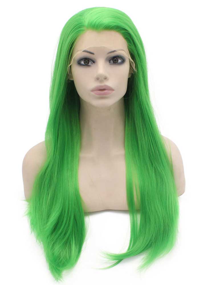 Long Straight Green Hand Tied Lace Front Cosplay Party Wig