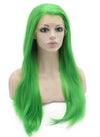 Long Straight Green Hand Tied Lace Front Cosplay Party Wig