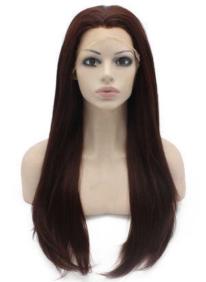 Long Straight Reddish Auburn Natural Hand Tied Lace Front Wig