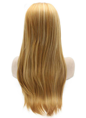 Long Straight Blonde Highlight Natural Hand Tied Lace Front Wig