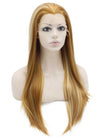 Long Straight Blonde Highlight Natural Hand Tied Lace Front Wig