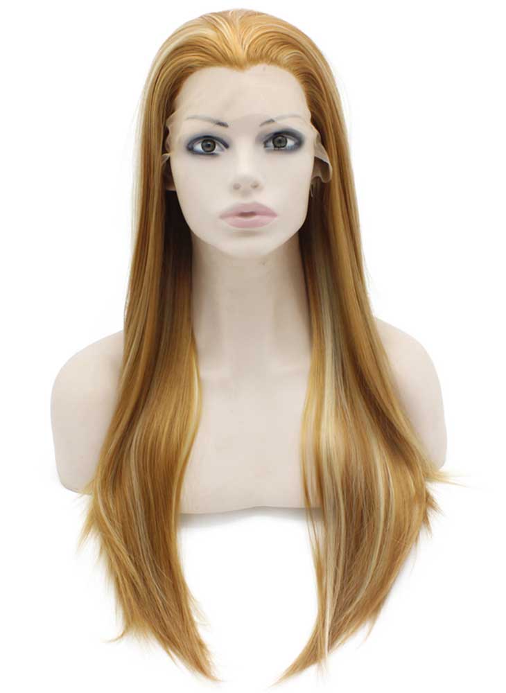 Long Straight Blonde Highlight Natural Hand Tied Lace Front Wig