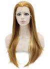 Long Straight Blonde Highlight Natural Hand Tied Lace Front Wig