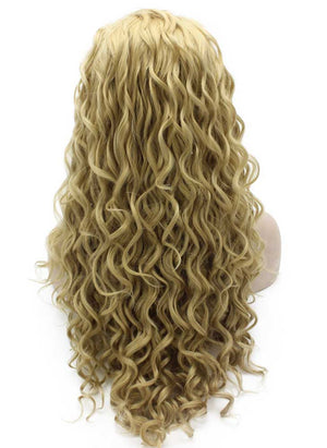 Long Curly Ash Blond Heat Safe Fiber Hair Lace Front Wig