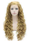 Long Curly Ash Blond Heat Safe Fiber Hair Lace Front Wig