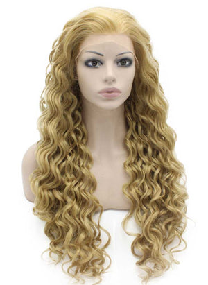 Long Curly Ash Blond Heat Safe Fiber Hair Lace Front Wig