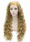 Long Curly Ash Blond Heat Safe Fiber Hair Lace Front Wig