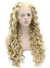 Long Curly Blond Mix Heat Friendly Fiber Hair Lace Front Wig