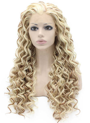 Long Curly Blond Auburn Two Tone Lace Front Wig