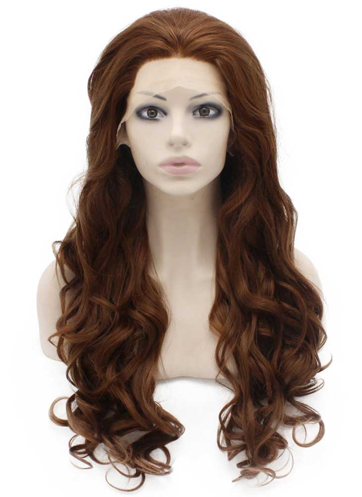 Long Wavy Blonde Auburn Mix Synthetic Lace Front Wig Natural