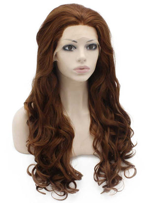 Long Wavy Blonde Auburn Mix Synthetic Lace Front Wig Natural