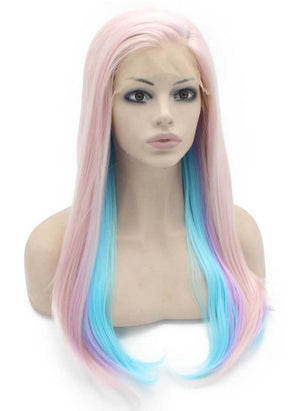 Long Straight light Pink Lace Front Synthetic Hair Party Wig