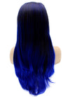 Long Straight Ombre Black Blue Two Tone Lace Front Wig