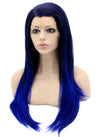 Long Straight Ombre Black Blue Two Tone Lace Front Wig