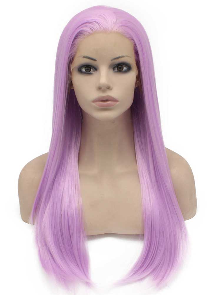 Long Straight Light Purple Lace Front Synthetic Hair Costume Wig